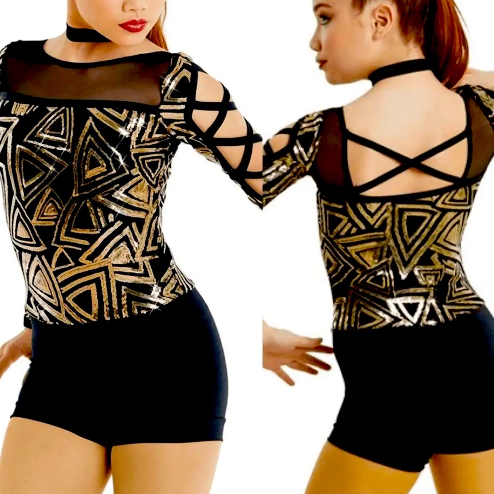 WEISSMAN Dance Costume gold black biketard Thumbs 10962 MC-Medium Child